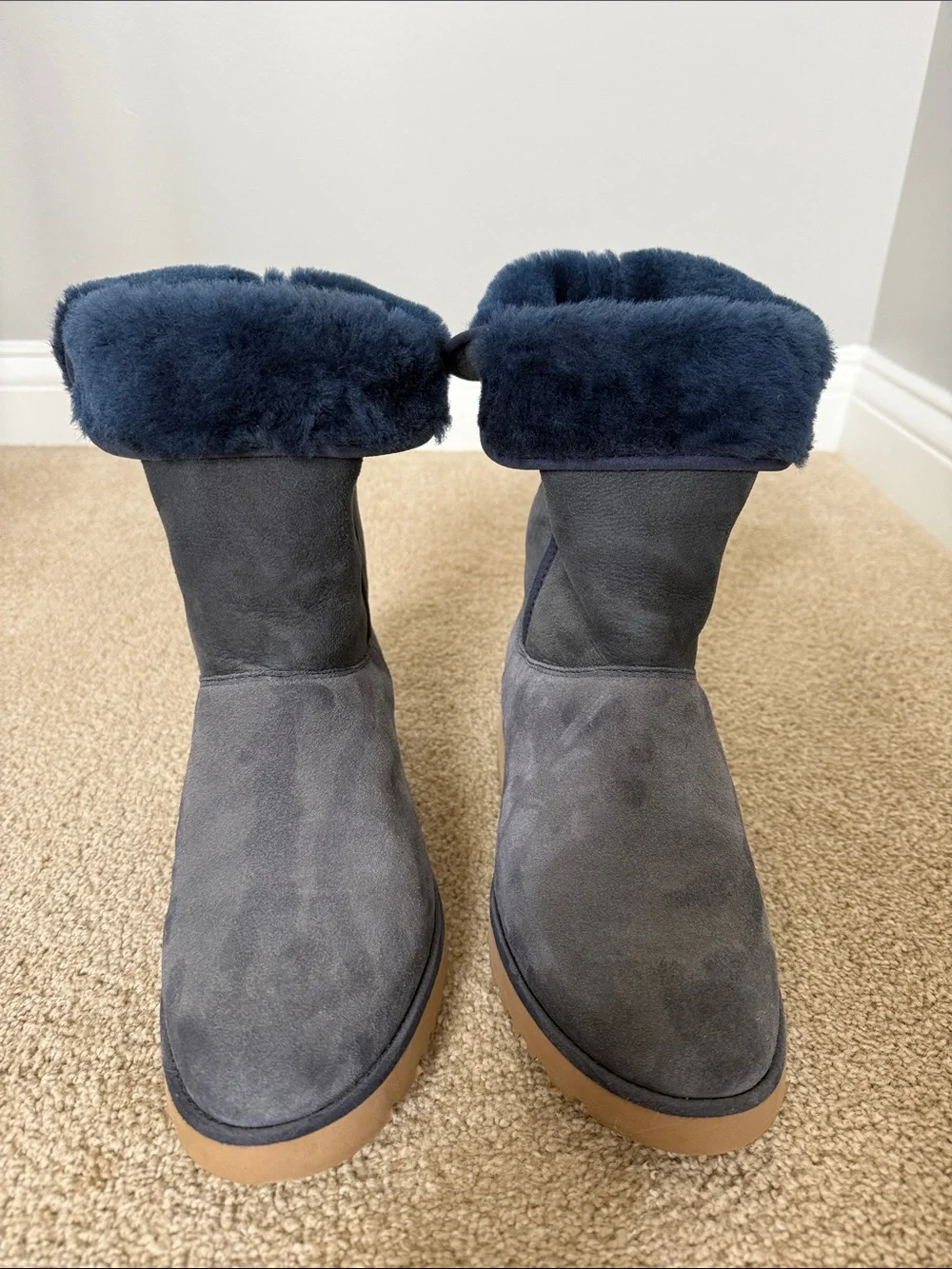 UGG Women's Mid-Calf Suede Boots in Charcoal with Brown Sole